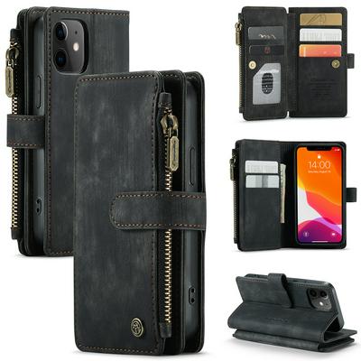 For iPhone 12 mini(5.4) Retro Zipper Wallet Style PU Leather+TPU Flip Phone Case