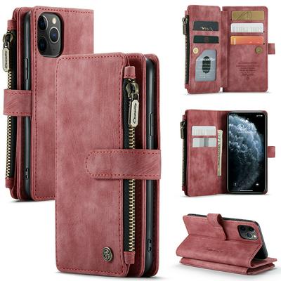 For iPhone 11 Pro(5.8) Retro Zipper Wallet Style PU Leather+TPU Flip Phone Case