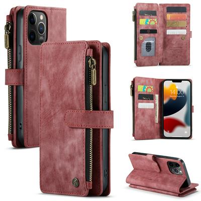 For iPhone 12 Pro Max(6.7) Retro Zipper Wallet Style PU Leather+TPU Flip Phone Case