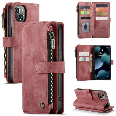 For iPhone 13 Retro Zipper Wallet Style PU Leather+TPU Flip Phone Case