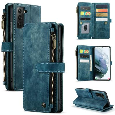 For Samsung Galaxy S21 5G Retro Zipper Wallet Style PU Leather+TPU Flip Phone Case