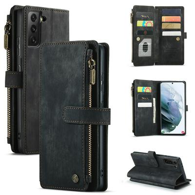 For Samsung Galaxy S21+ 5G Retro Zipper Wallet Style PU Leather+TPU Flip Phone Case