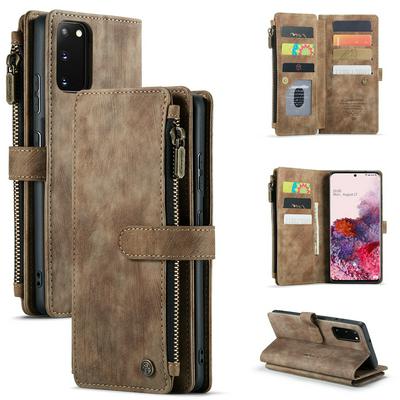 For Samsung Galaxy S20 Retro Zipper Wallet Style PU Leather+TPU Flip Phone Case