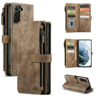 For Samsung Galaxy S21 FE Retro Zipper Wallet Style PU Leather+TPU Flip Phone Case