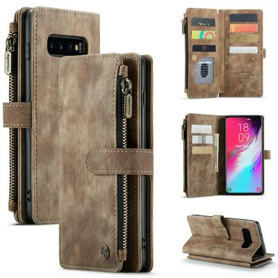 For Samsung Galaxy S10 Plus Retro Zipper Wallet Style PU Leather+TPU Flip Phone Case