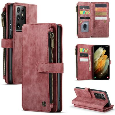 For Samsung Galaxy S21 Ultra 5G Retro Zipper Wallet Style PU Leather+TPU Flip Phone Case