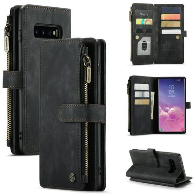 For Samsung Galaxy S10 Retro Zipper Wallet Style PU Leather+TPU Flip Phone Case