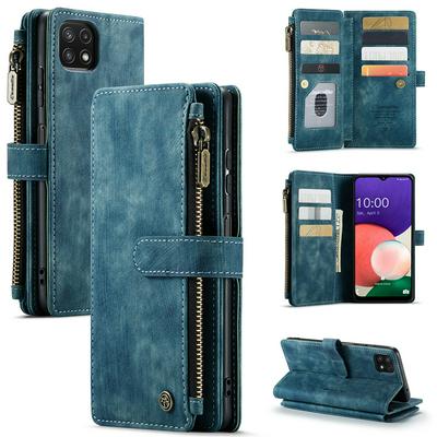 For Samsung Galaxy A22 5G Retro Zipper Wallet Style PU Leather+TPU Flip Phone Case