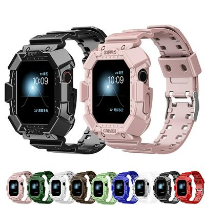 Silicone Band with Rugged Case for Apple Watch Series SE 7 6 5 4 3 2 strap for iWatch 38/42/40/44mm Strap and Screen Protect Cover