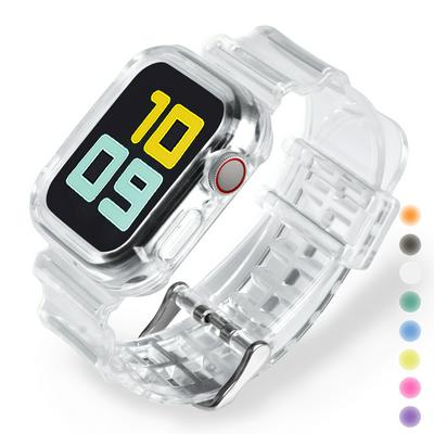 Sport Clear Band + Case for Apple Watch 7 6 SE 5 4 3 2 1 Transparent silicone Strap for iwatch Strap 40mm 44mm 42MM 41MM 45MM