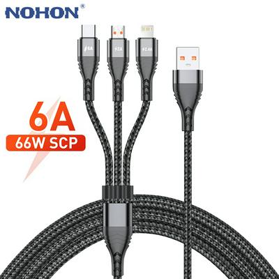 3 in 1 USB Cable for IPhone 6A, Super Fast Charging Cable for Micro USB Type C Phone, Xiaomi, Huawei, Samsung, Charging Cable 1.2m 2m