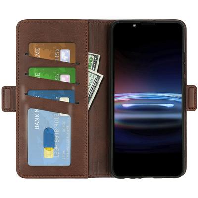 For Sony Xperia Pro-I Double Buckle Wallet Style Folio Flip Leather Case with Stand and Card Slots Function