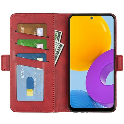 For Samsung Galaxy M52 5G Double Buckle Wallet Style Folio Flip Leather Case with Stand and Card Slots Function