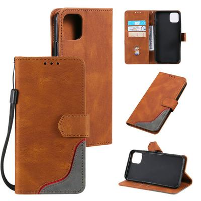 For iPhone 13 mini Splicing Flip Case Shockproof PU Leather Wallet Phone Cover