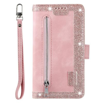 For iPhone 13 Pro Nine Card Holder Slots Zipper Pocket PU Leather Case with Wrist Strap 