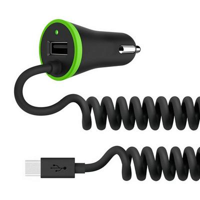 17W 3.4A Mini USB Car Charger with 8 Pin/ Type-C  Spring Cable