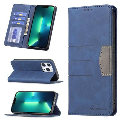 For iPhone 13 Pro Stitching Color Scratch Resistant PU Leather Wallet Phone Case with Stand &Card Slots 