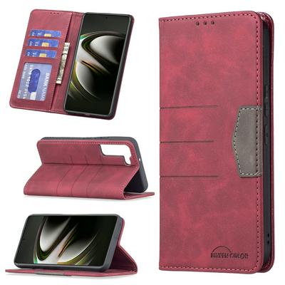 For Samsung Galaxy S22 Plus Stitching Color Scratch Resistant PU Leather Wallet Phone Case with Stand &Card Slots 