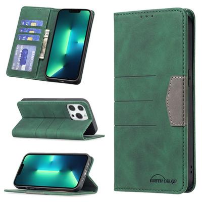 For iPhone 13 Pro Max Stitching Color Scratch Resistant PU Leather Wallet Phone Case with Stand &Card Slots 