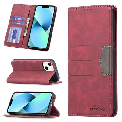 For iPhone 13 Stitching Color Scratch Resistant PU Leather Wallet Phone Case with Stand &Card Slots 