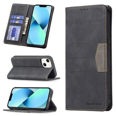 For iPhone 13 mini Stitching Color Scratch Resistant PU Leather Wallet Phone Case with Stand &Card Slots 