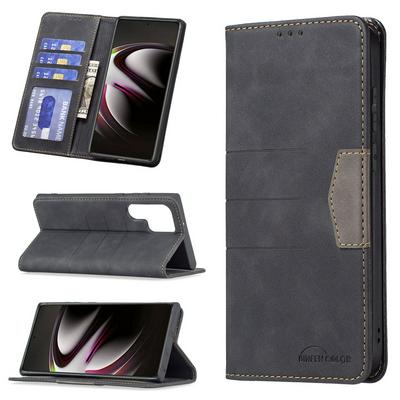 For Samsung Galaxy S22 Ultra Stitching Color Scratch Resistant PU Leather Wallet Phone Case with Stand &Card Slots 