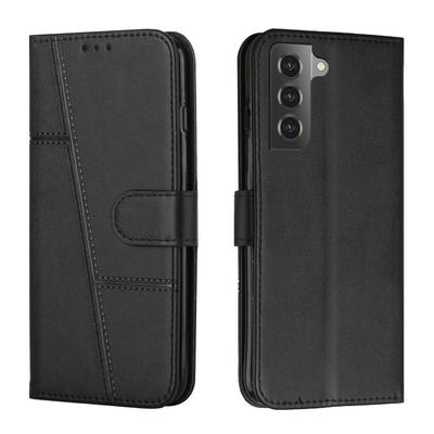 For Samsung Galaxy S22 Stitching Calfskin Flip Leather Case with Stand and Card Slots Function