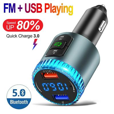 Bluetooth 5.0 FM Transmitter Hands-Free Wireless Music Player LED Light QC3.0 Smart Dual USB Ports Car Kit Support U Disk