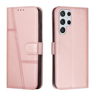 For Samsung Galaxy S22 Ultra Stitching Calfskin Flip Leather Case with Stand and Card Slots Function