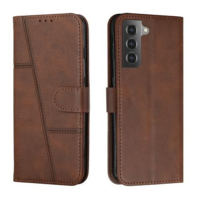 For Samsung Galaxy S22 Plus Stitching Calfskin Flip Leather Case with Stand and Card Slots Function