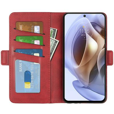 For Motorola Moto G31 4G Double Buckle Wallet Style Folio Flip Leather Case with Stand and Card Slots Function