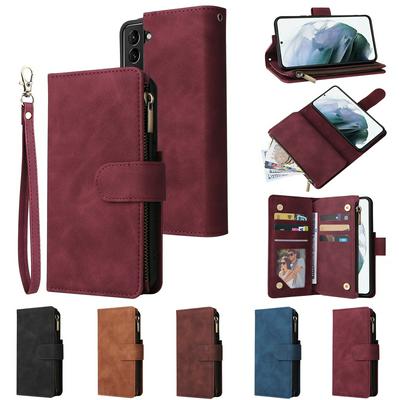 For Samsung Galaxy S22 Multi-card Slots Zipper Wallet Style Scratch Resistant PU Leather Phone Case