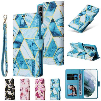 For Samsung Galaxy S22 Bronzing Marble Stitching Pattern Scratchproof PU Leather+TPU Wallet Phone Case