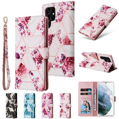 For Samsung Galaxy S22 Ultra Bronzing Marble Stitching Pattern Scratchproof PU Leather+TPU Wallet Phone Case