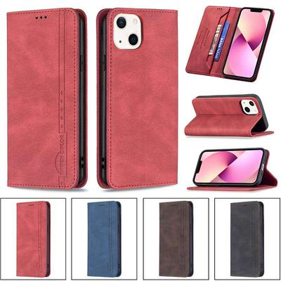 For iPhone 13 Magnetic Closure Anti-Theft Brush Protection BF08 Style PU Leather Phone Case 