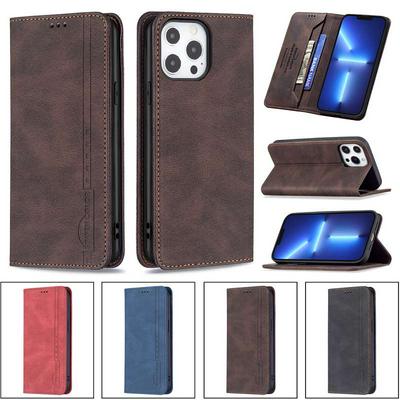 For iPhone 13 Pro Max Magnetic Closure Anti-Theft Brush Protection BF08 Style PU Leather Phone Case 