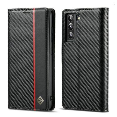 For Samsung Galaxy S22 Plus Carbon Fiber Pattern Anti-fall Folio Flip Leather Case with Card Slots