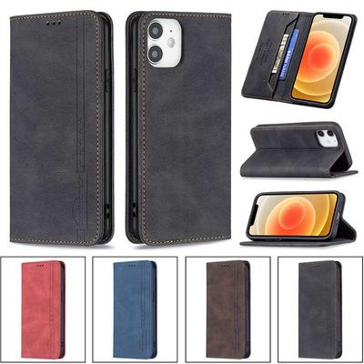 For iPhone 12 mini(5.4) Magnetic Closure Anti-Theft Brush Protection BF08 Style PU Leather Phone Case 