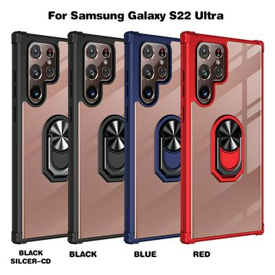 Sergeant Acrylic Shock Absorption and Anti-fall PC+TPU Phone Case with Metal Ring Kickstand and Metal Patch for Samsung Galaxy S22 Ultra