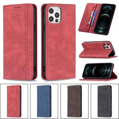 For iPhone 12/12 Pro(6.1) Magnetic Closure Anti-Theft Brush Protection BF08 Style PU Leather Phone Case 
