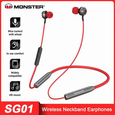 Monster SG01 Wireless Neckband Earphones Music Gaming Dual Mode HiFi Stereo Sport Bluetooth-Compatible Earbud with Mic Black