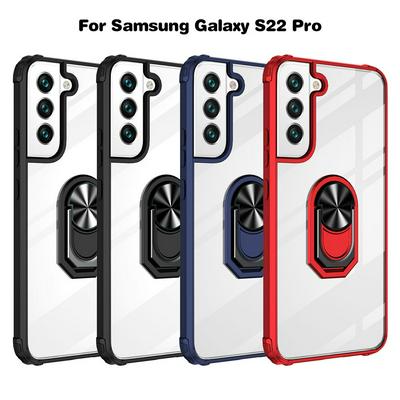 Sergeant Acrylic Shock Absorption and Anti-fall PC+TPU Phone Case with Metal Ring Kickstand and Metal Patch for Samsung Galaxy S22 pro