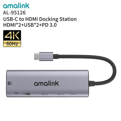 Amalink USB Type C Laptop Docking Station Dual HDMI Dual Screen Display USB 2.0 Hub Adapter for HP DELL XPS by Macfactory