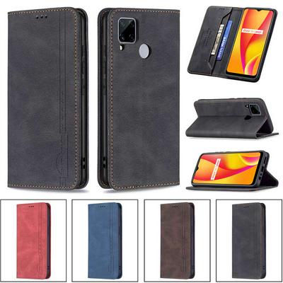 For Oppo Realme C15/C12/C25 Magnetic Closure Anti-Theft Brush Protection BF08 Style PU Leather Phone Case 