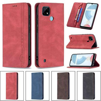 For Oppo Realme C21/C20 Magnetic Closure Anti-Theft Brush Protection BF08 Style PU Leather Phone Case 