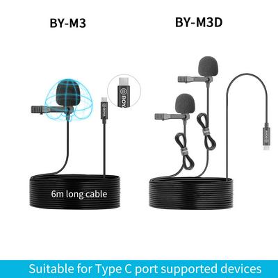 BOYA BY-M3 Digital Lavalier Lapel Microphone mini Mic Omnidirectional Single Head 6m Cable Compatible with USB Type-C Interface