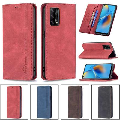 For Oppo A74 4G/Oppo F19 4G Magnetic Closure Anti-Theft Brush Protection BF08 Style PU Leather Phone Case 