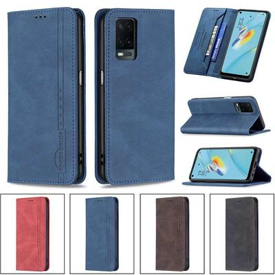 For Oppo A54 4G Magnetic Closure Anti-Theft Brush Protection BF08 Style PU Leather Phone Case 