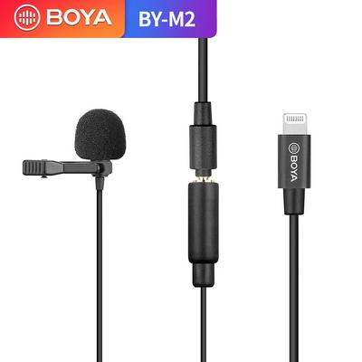 BOYA BY-M2 Lavalier Microphone Omnidirectional Condenser Mic with 3.5mm TRS Cable Detachable Single Head for iOS Smartphones