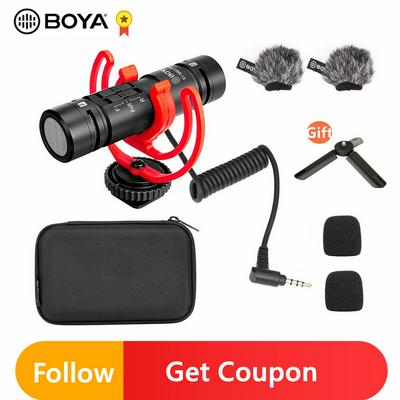 BOYA BY-MM1 PRO Dual Head Microphone Supercardioid Condenser Mic 3.5mm TRRS Plug Windshield Fur for Smartphone Mirrorless Camera